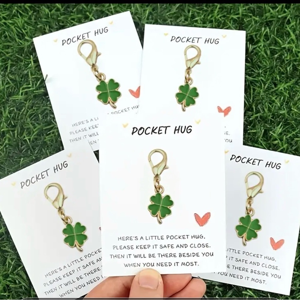 TEN (10) Pack Green Four-Leaf Clover Charms + 10 Cards for DIY St Patrick’s Day!